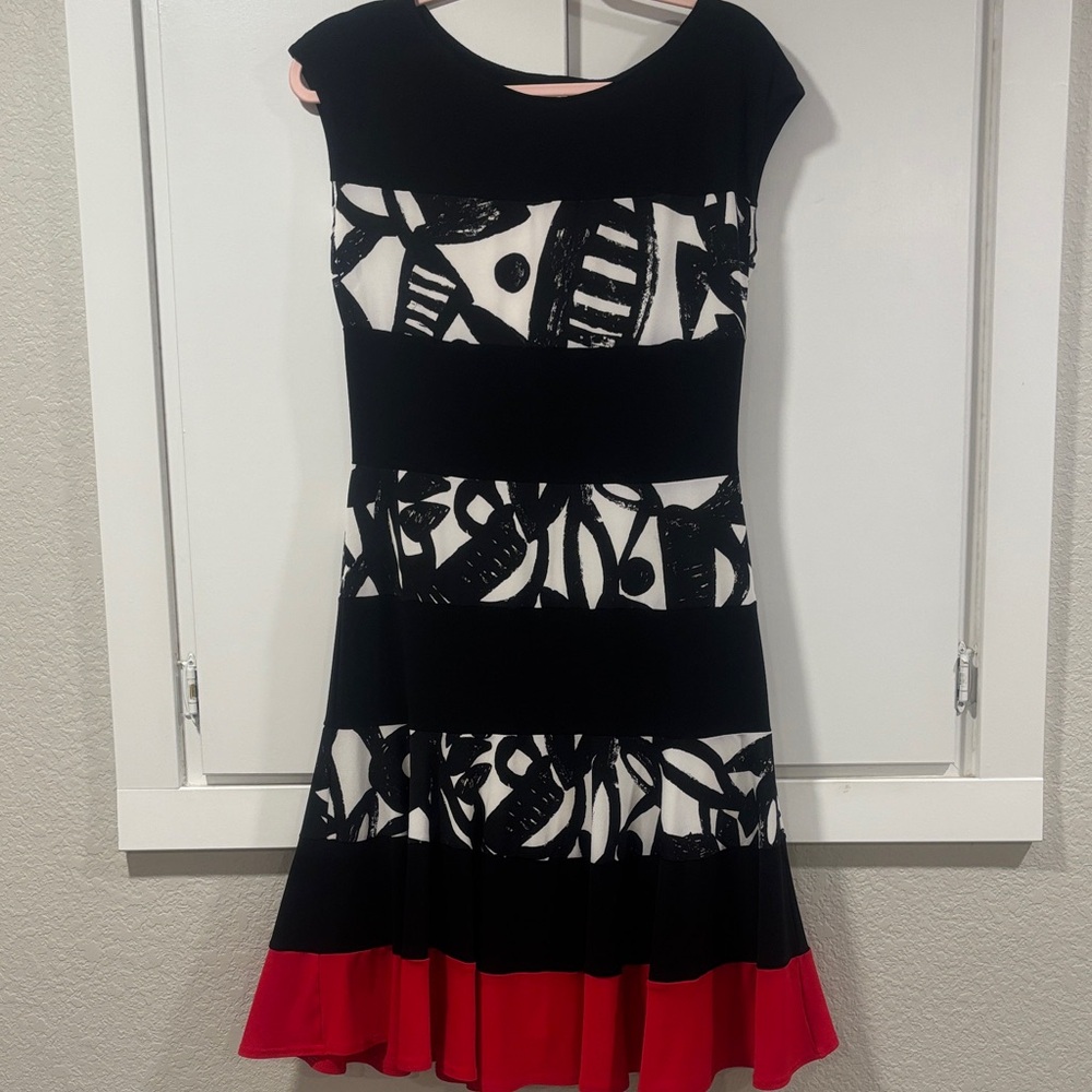 Joseph Ribkoff Black and Red Abstract Mini Dress